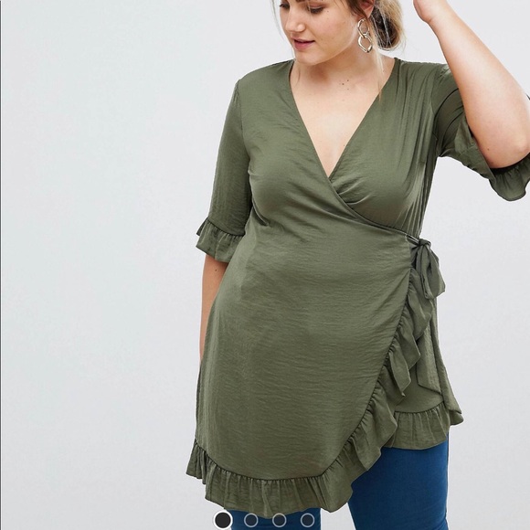 ASOS Curve Tops - ASOS Curve longline wrap top with ruffle hem